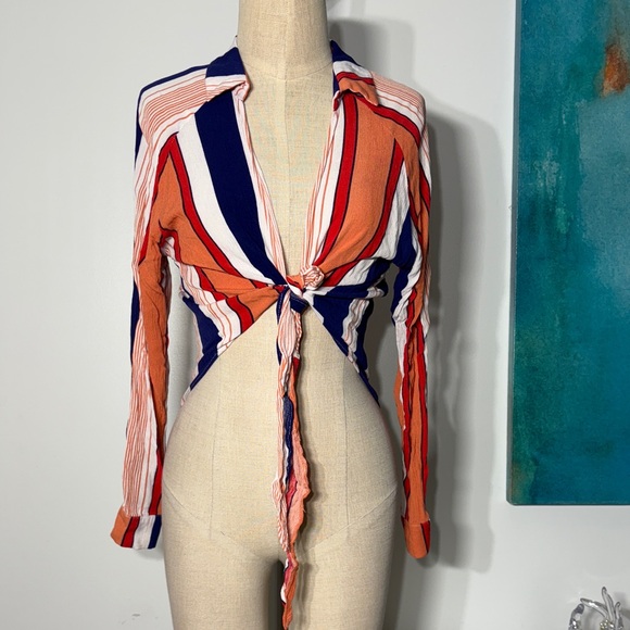 Fashion Nova Tops - Fashion Nova Vibrant Striped Tie-Front Blouse